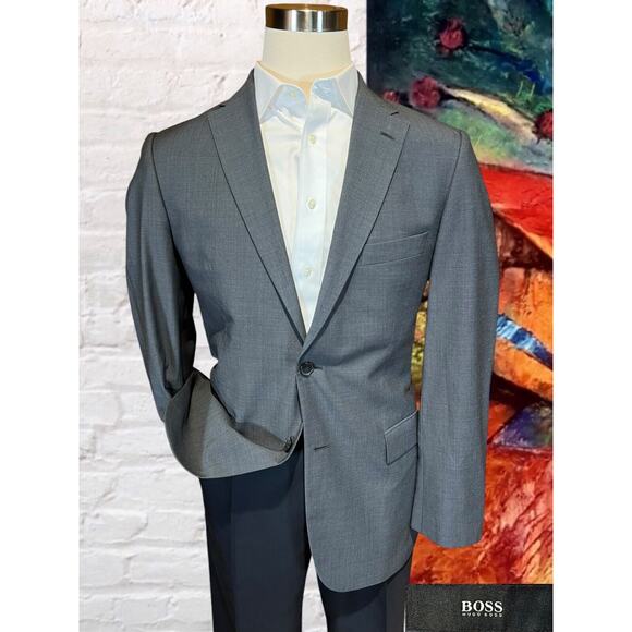Hugo Boss 42R Medium Gray Super 100s Nailhead Blazer Suit Jacket